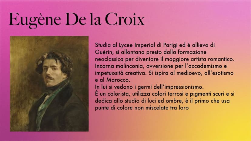 Romanticismo Definizione
È un movimento che si diffonde in Europa tra l'ultimo decennio del 1700 e la prima
metà del 1800 coinvolgendo arte,