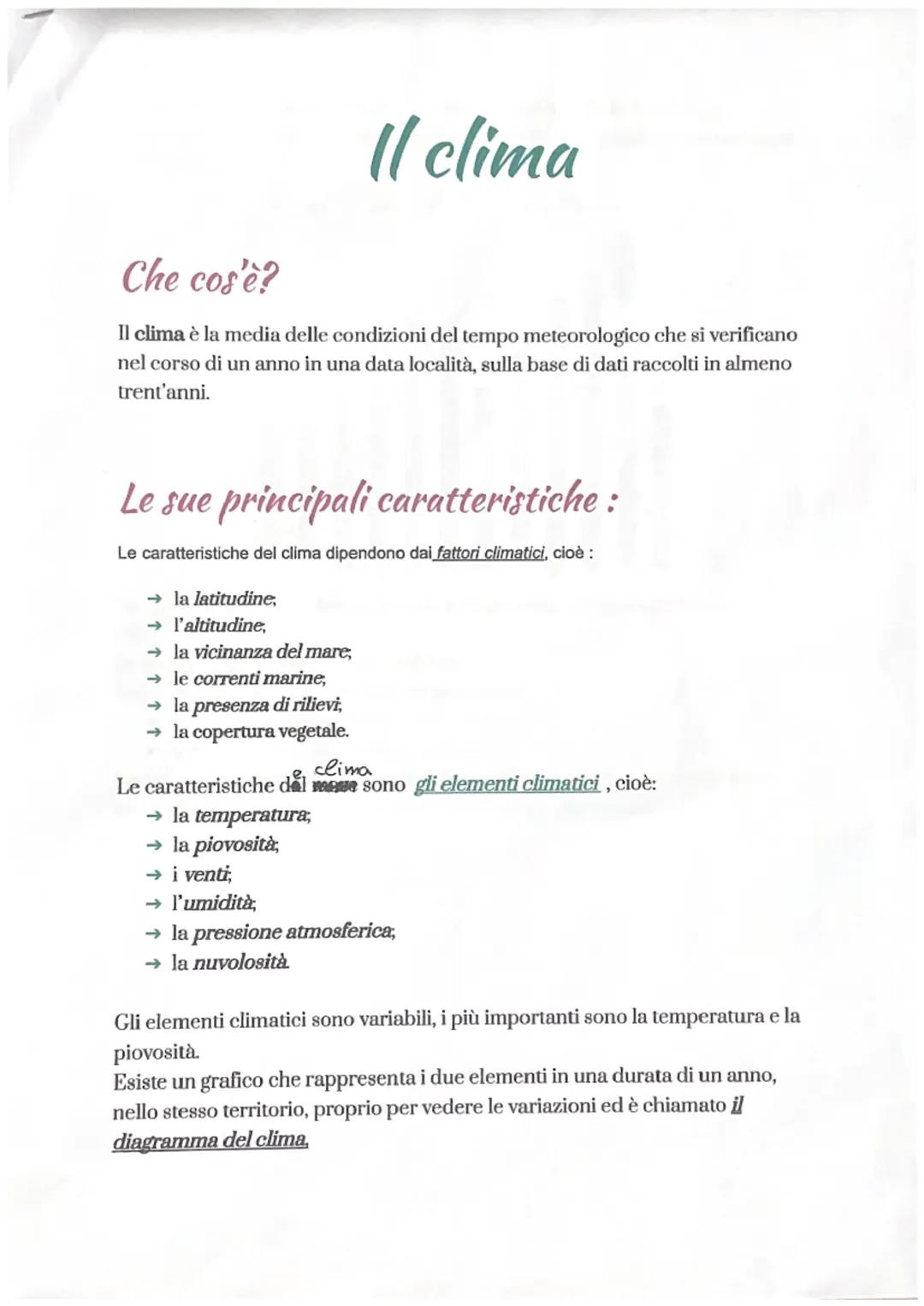 Che cos'è?
Il clima è la media delle condizioni del tempo meteorologico che si verificano
nel corso di un anno in una data località, sulla b