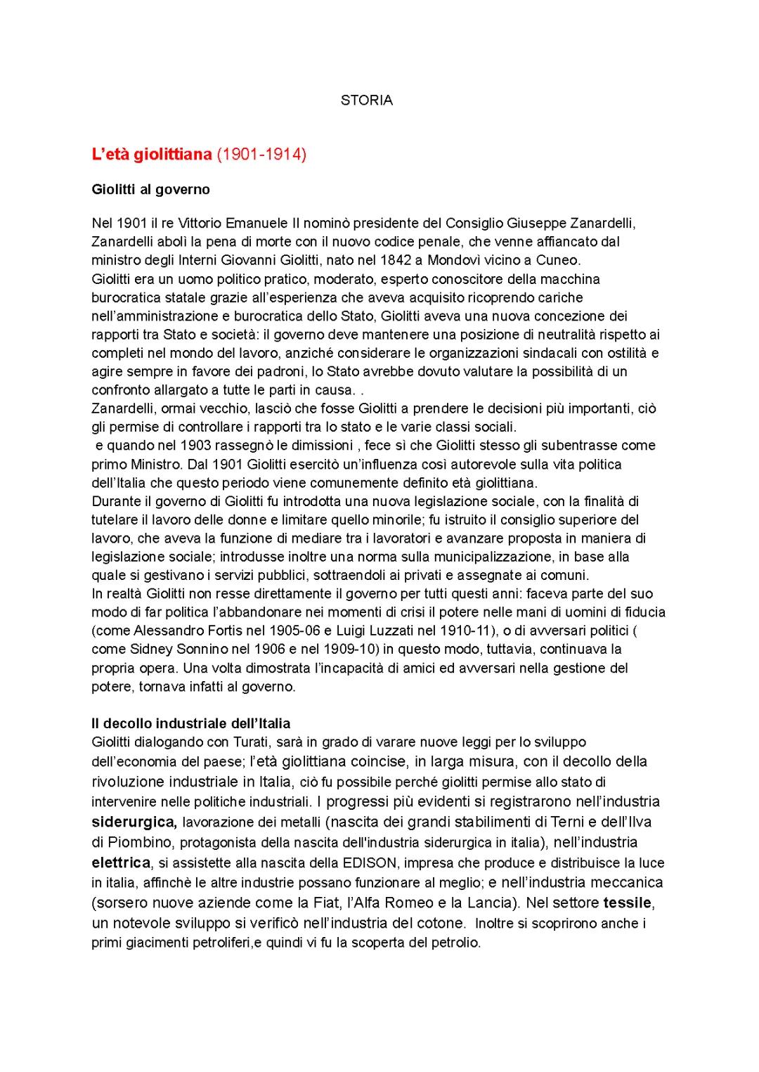 Riassunto sull'Industrializzazione in Italia e la Rivoluzione Russa