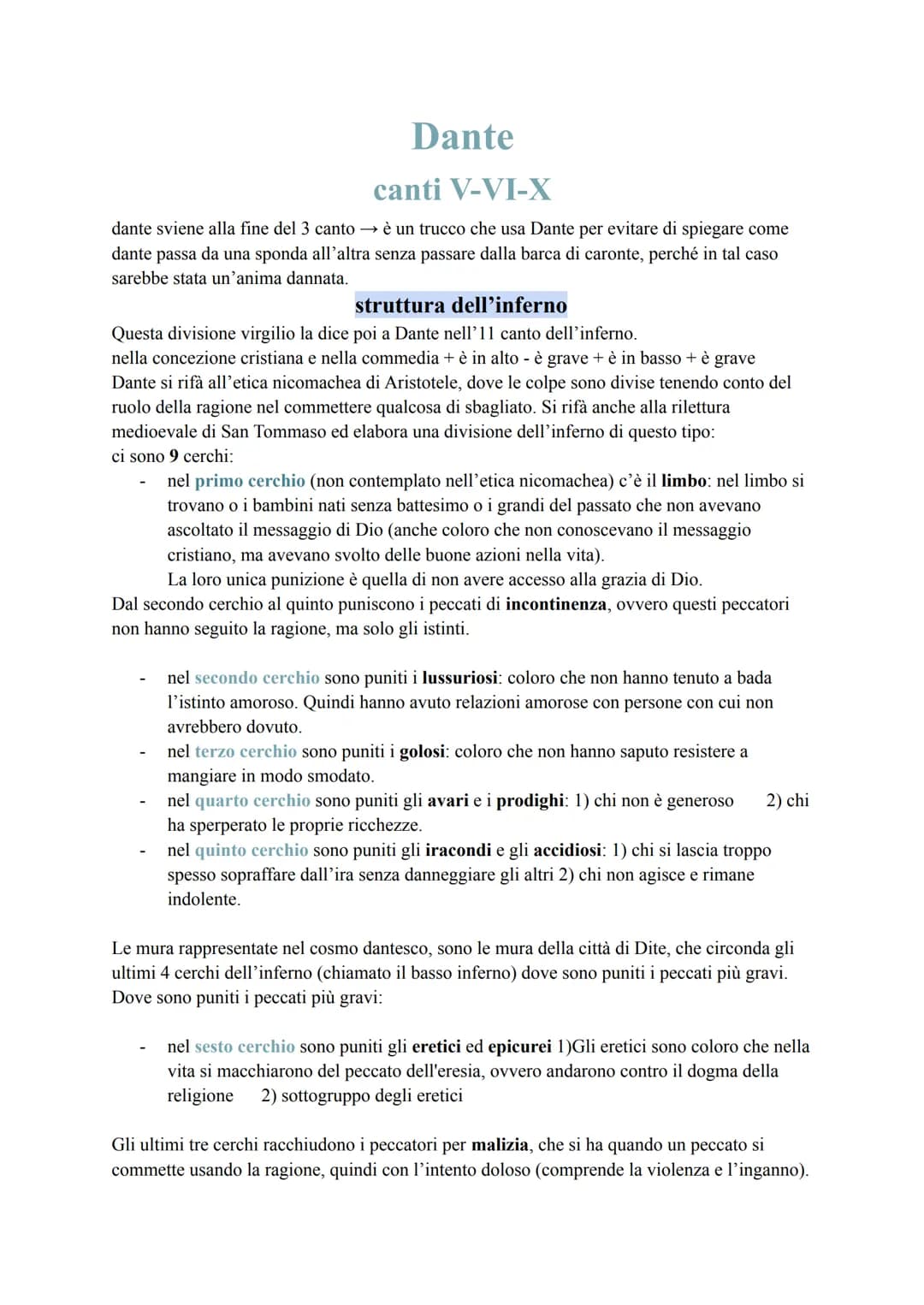 Dante
canti V-VI-X
dante sviene alla fine del 3 canto → è un trucco che usa Dante per evitare di spiegare come
dante passa da una sponda all