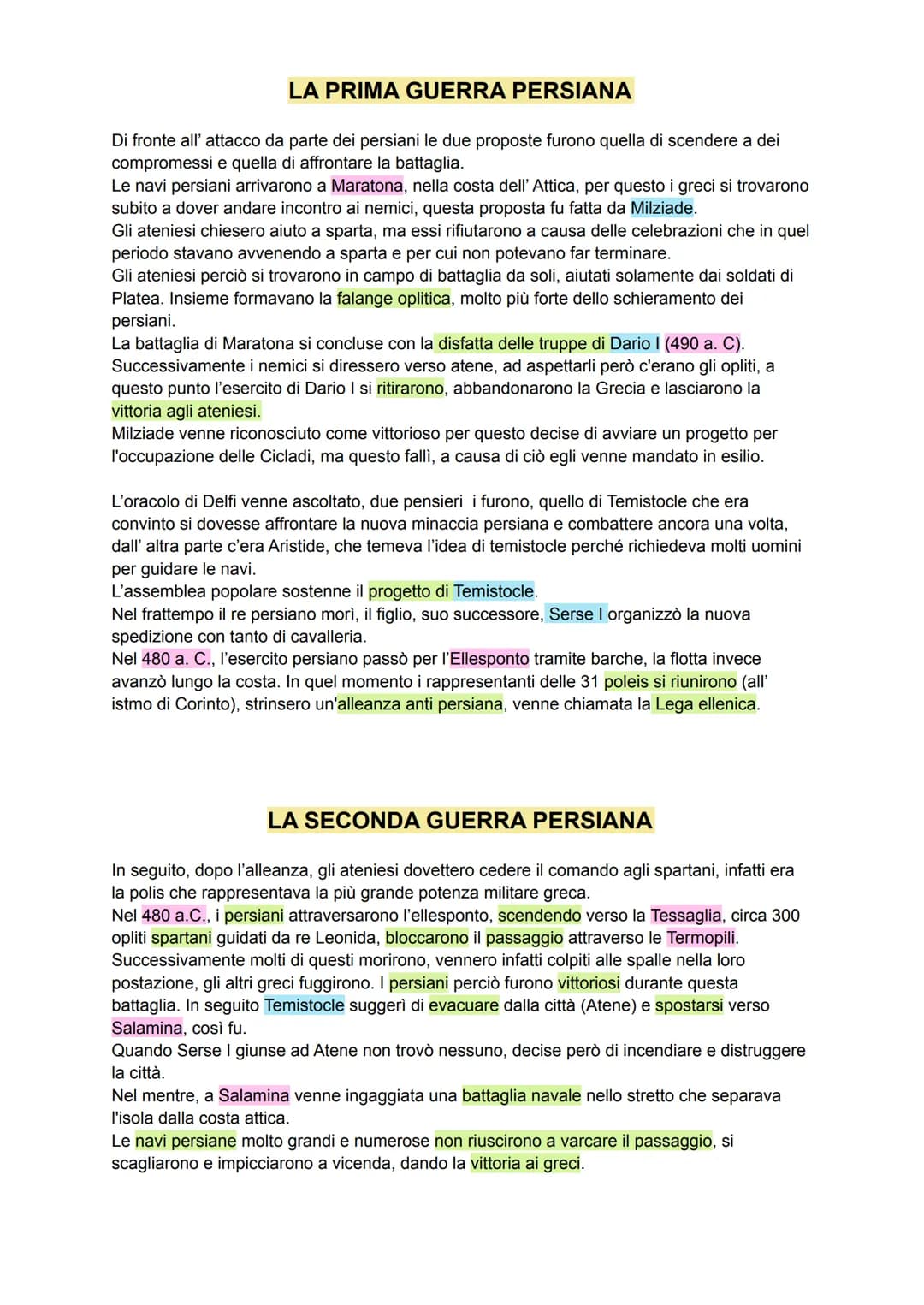 LA PRIMA GUERRA PERSIANA
Di fronte all' attacco da parte dei persiani le due proposte furono quella di scendere a dei
compromessi e quella d
