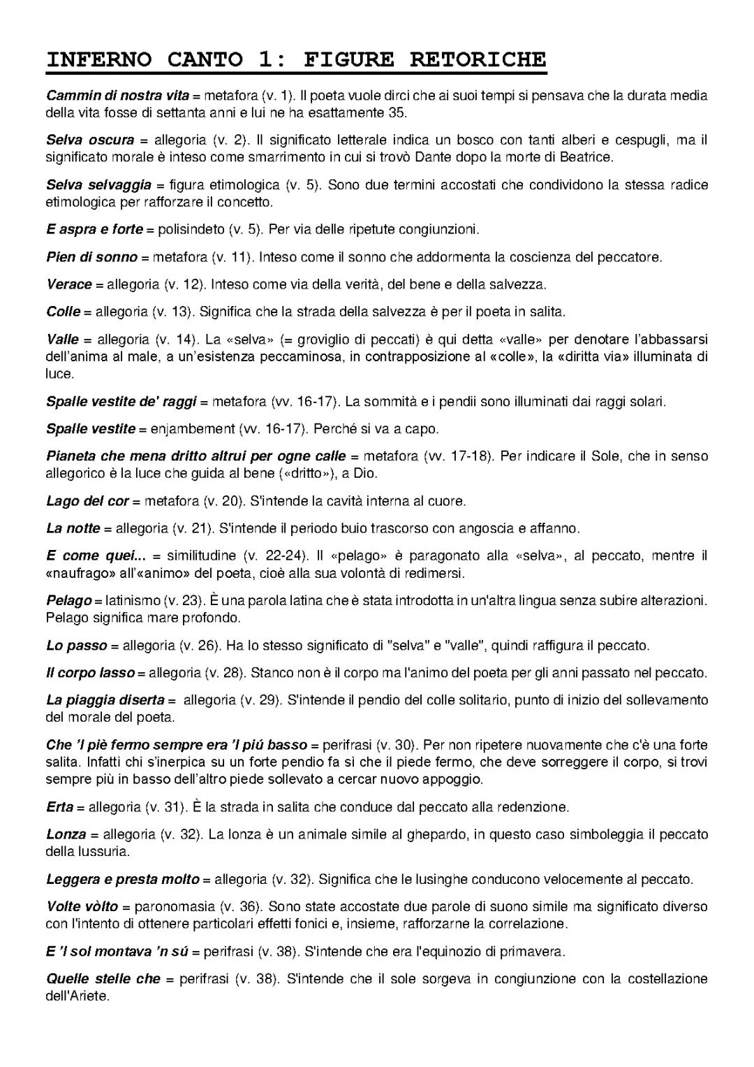 Figure retoriche del primo canto dell'Inferno 