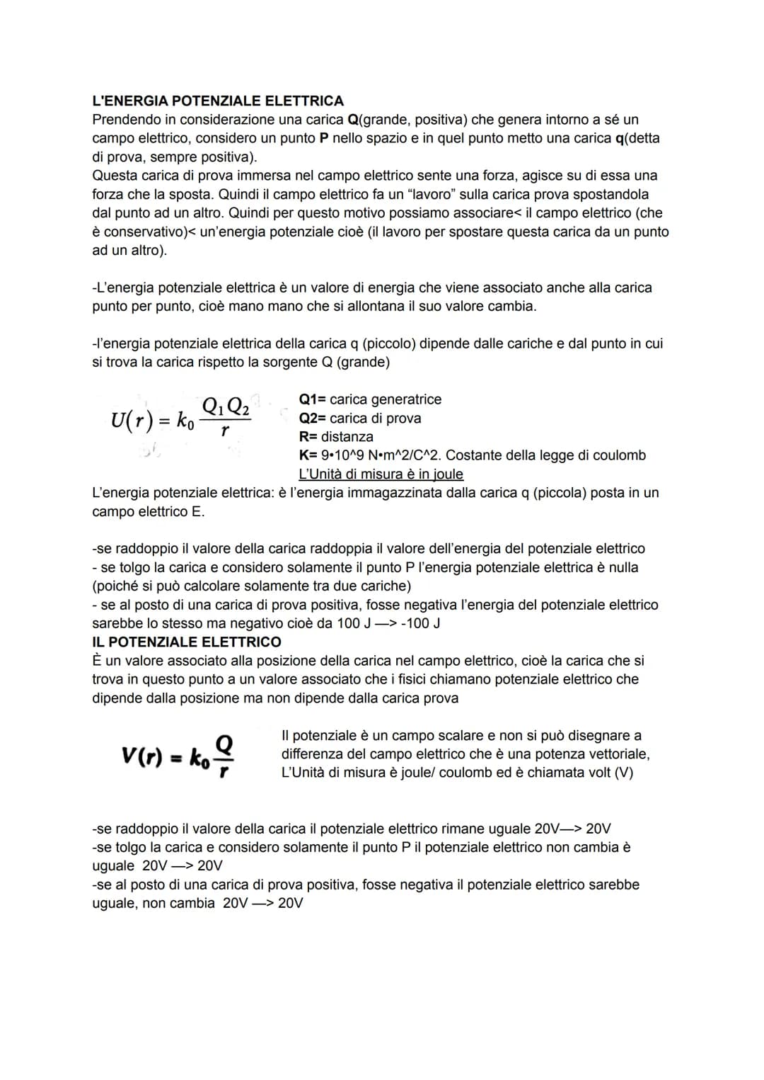 L'ENERGIA POTENZIALE ELETTRICA
Prendendo in considerazione una carica Q(grande, positiva) che genera intorno a sé un
campo elettrico, consid