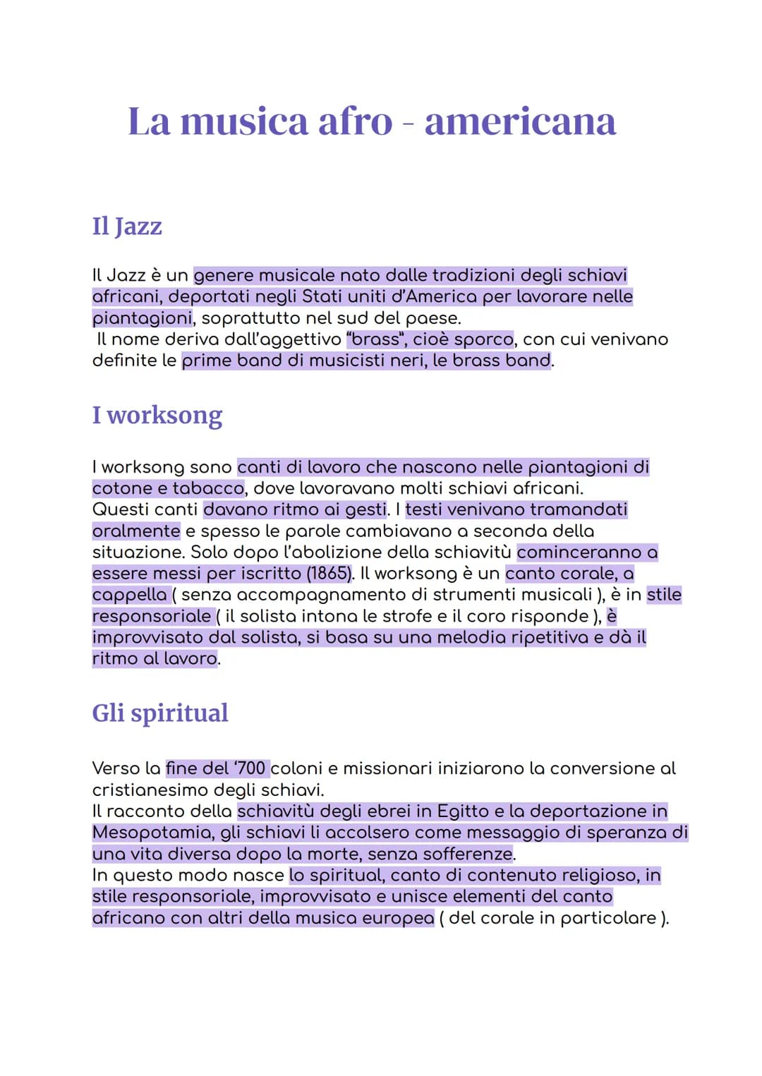 La musica afro-americana
Il Jazz
Il Jazz è un genere musicale nato dalle tradizioni degli schiavi
africani, deportati negli Stati uniti d'Am