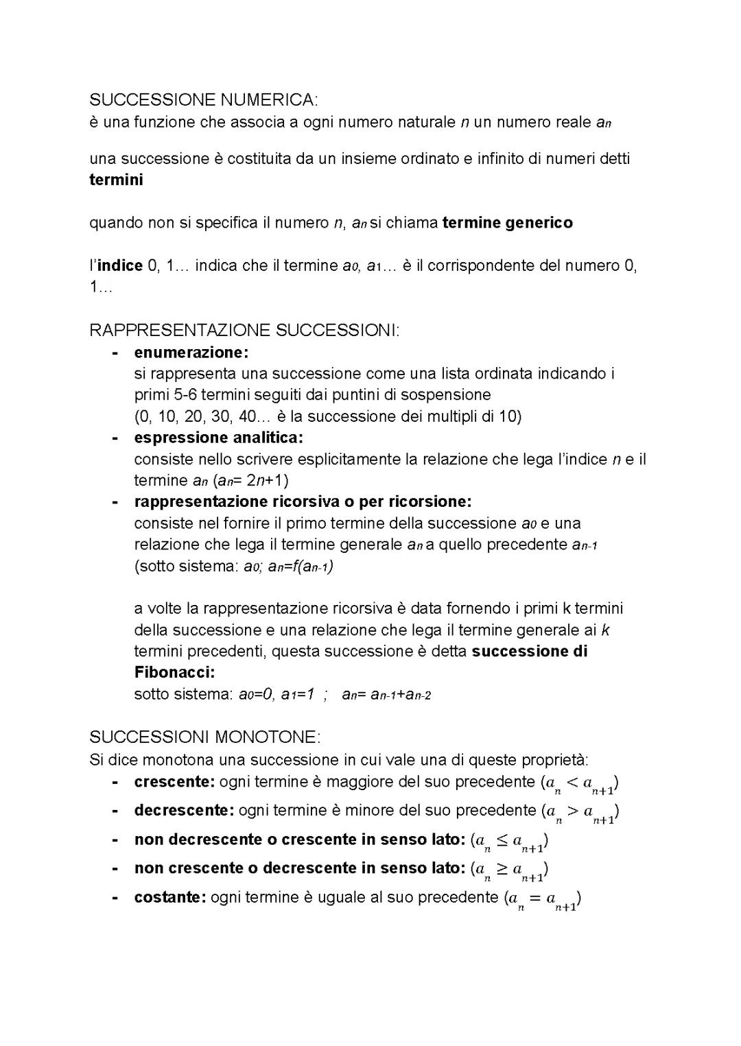 successioni matematica 