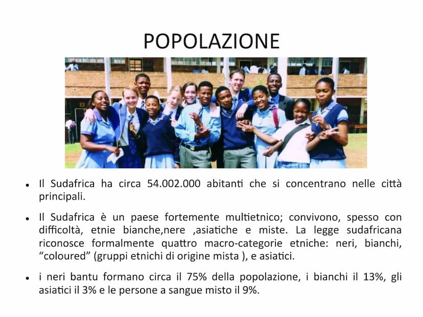 SUDAFRICA
I colori della bandiera sono:
Nero, il colore della maggioranza del
popolo.
Oro, il metallo di cui il Sudafrica è
ricchissimo.
Ver