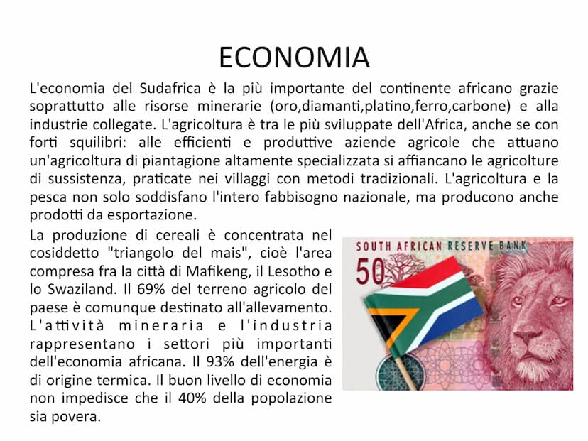 SUDAFRICA
I colori della bandiera sono:
Nero, il colore della maggioranza del
popolo.
Oro, il metallo di cui il Sudafrica è
ricchissimo.
Ver