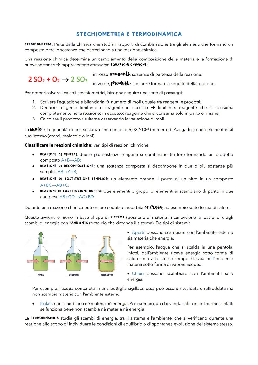 STECHIOMETRIA E TERMODINAMICA
STECHIOMETRIA: Parte della chimica che studia i rapporti di combinazione tra gli elementi che formano un
compo