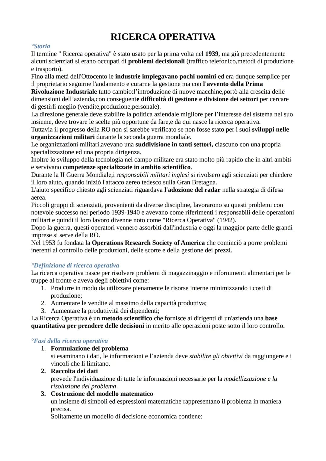 Ricerca operativa Problemi di scelta, Break even analysis, Problema delle scorte, Massimi e minimi con e senza vincoli, funzini marginali ed elasticità della domand, rea e tir