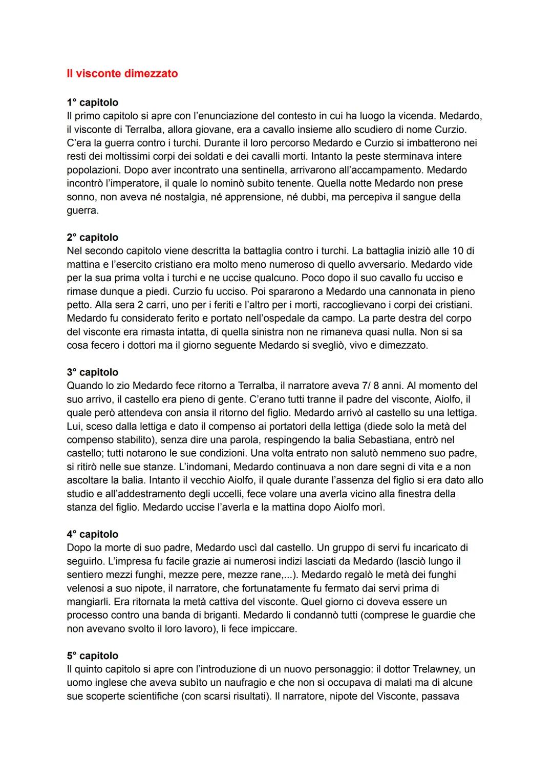 # II visconte dimezzato

1° capitolo
Il primo capitolo si apre con l'enunciazione del contesto in cui ha luogo la vicenda. Medardo,
il visco