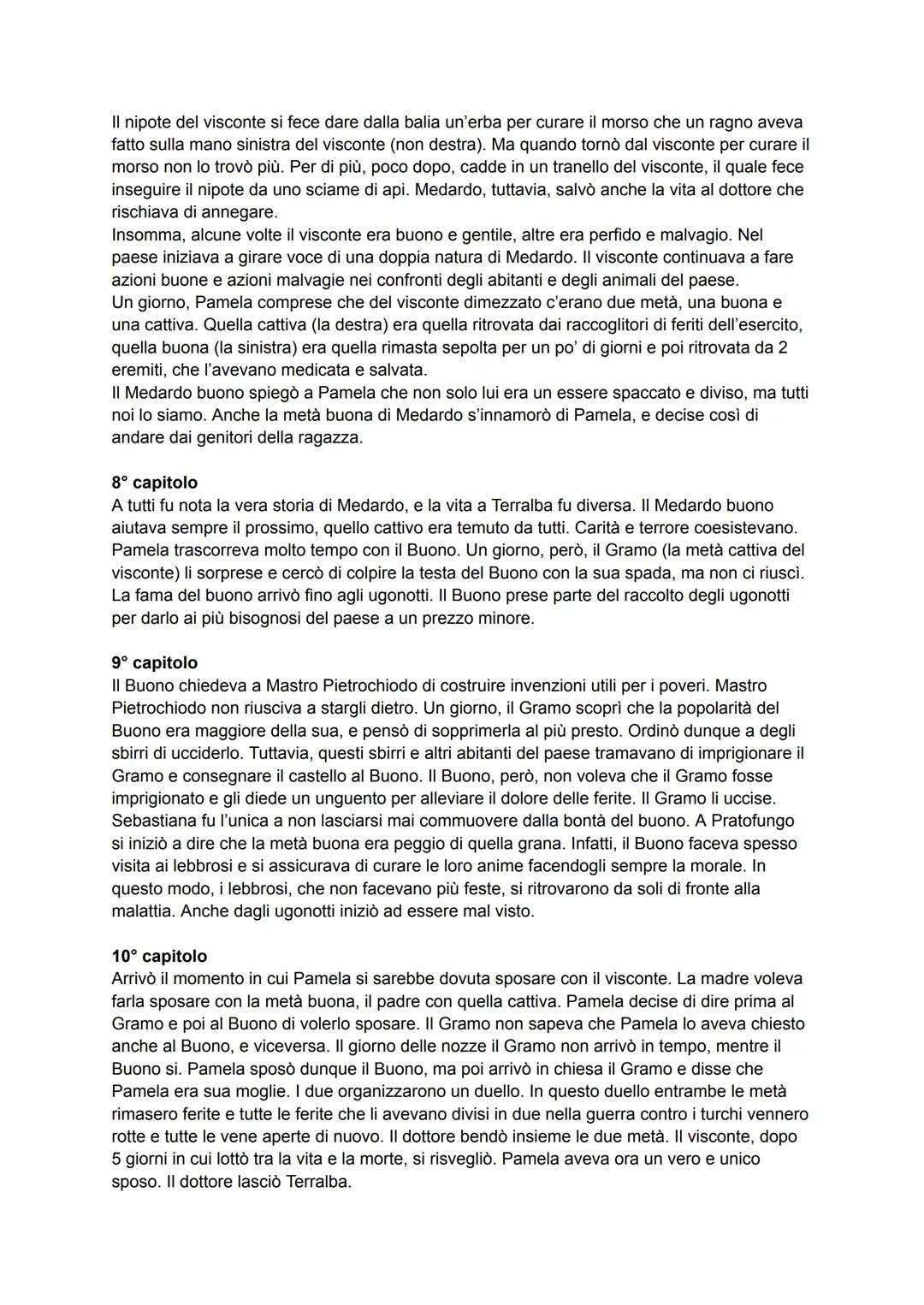 # II visconte dimezzato

1° capitolo
Il primo capitolo si apre con l'enunciazione del contesto in cui ha luogo la vicenda. Medardo,
il visco