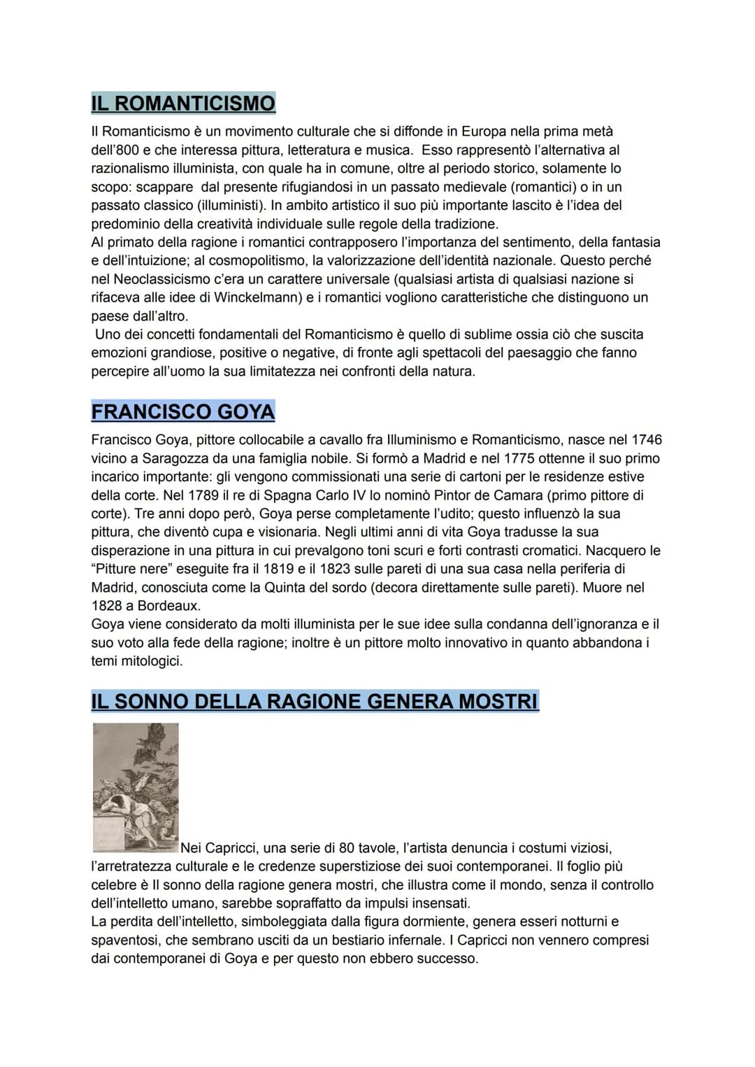 IL ROMANTICISMO
Il Romanticismo è un movimento culturale che si diffonde in Europa nella prima metà
dell'800 e che interessa pittura, letter