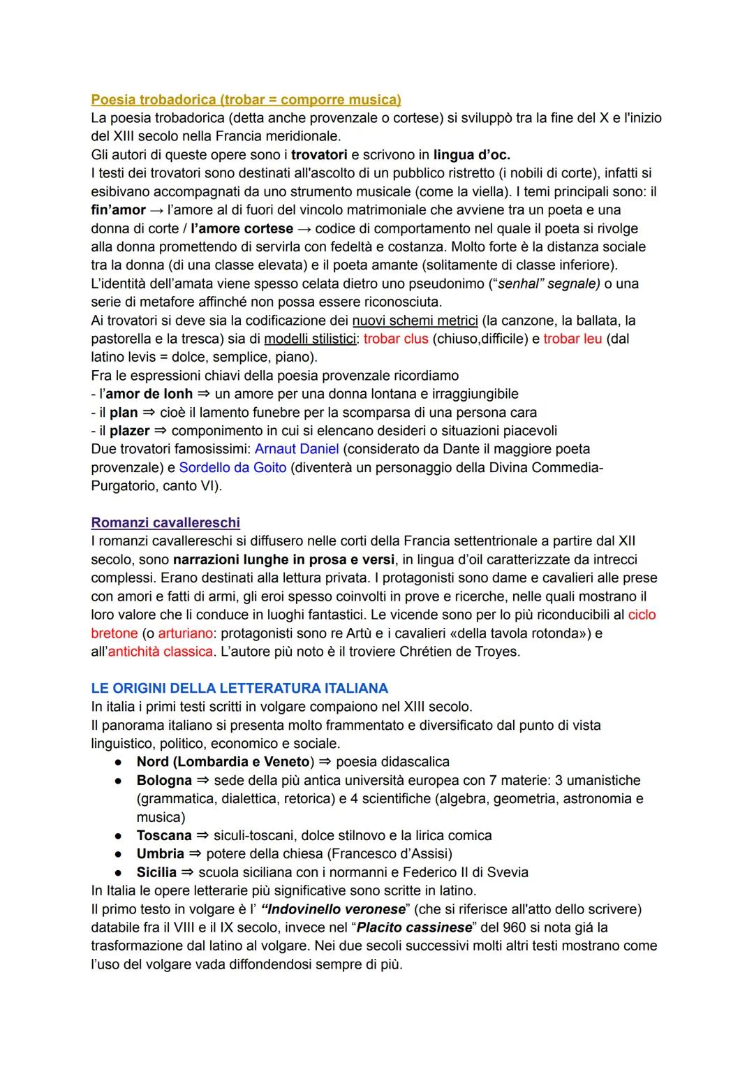 LA NASCITA DELLE LINGUE VOLGARI
I primi testi letterari in volgare italiano vedono la luce nel XIII secolo, ma le prime forme
letterarie in 