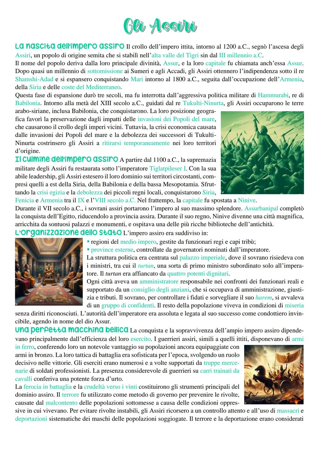 Gli Assiri
La nascita dell'impero assiro Il crollo dell'impero ittita, intorno al 1200 a.C., segnò l'ascesa degli
Assiri, un popolo di origi