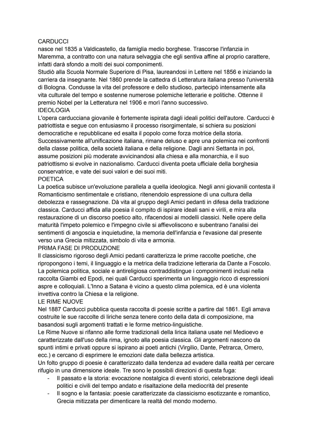 CARDUCCI
nasce nel 1835 a Valdicastello, da famiglia medio borghese. Trascorse l'infanzia in
Maremma, a contratto con una natura selvaggia c