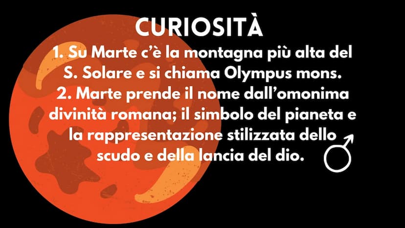 MARTE
IL PIANETA ROSSO CARATTERISTICHE DEL PIANETA ROSSO
• É il 4° pianeta del Sistema
Solare
È ricoperto da una grande
quantità di ossido d