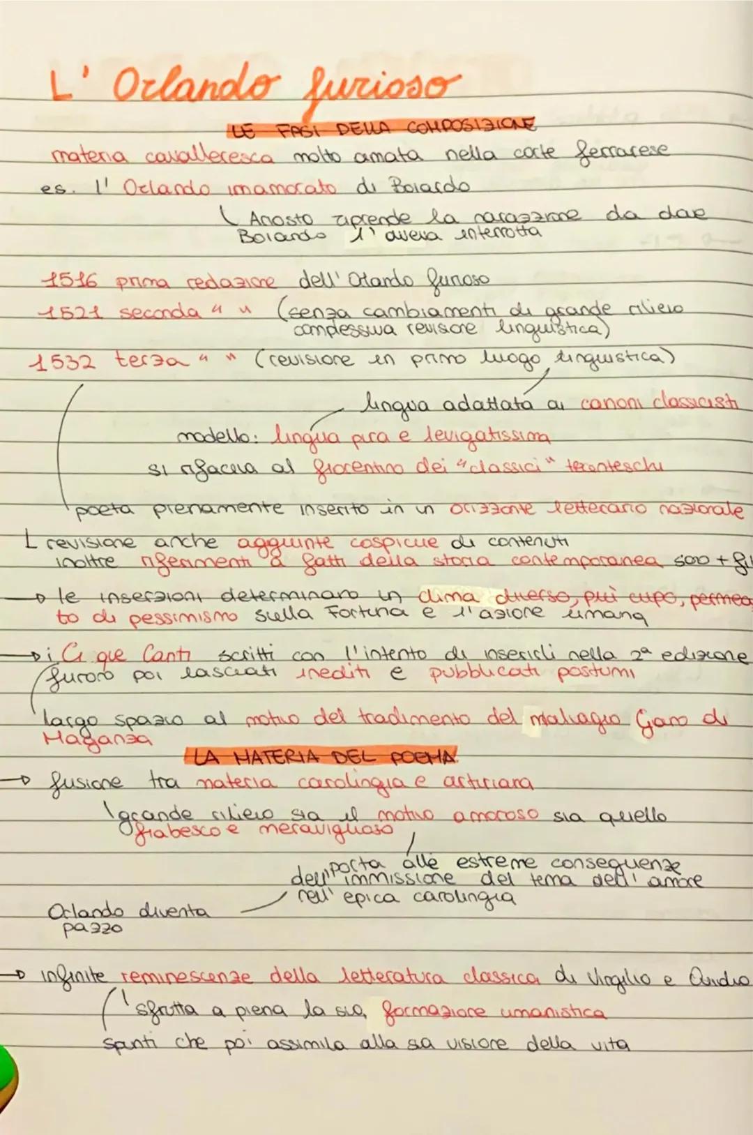 L'Orlando furioso
LE FASI DELLA COMPOSIZIONE
materia cavalleresca molto amata nella carte ferrarese
es. I' Orlando imamorato di Bolardo
(Ano