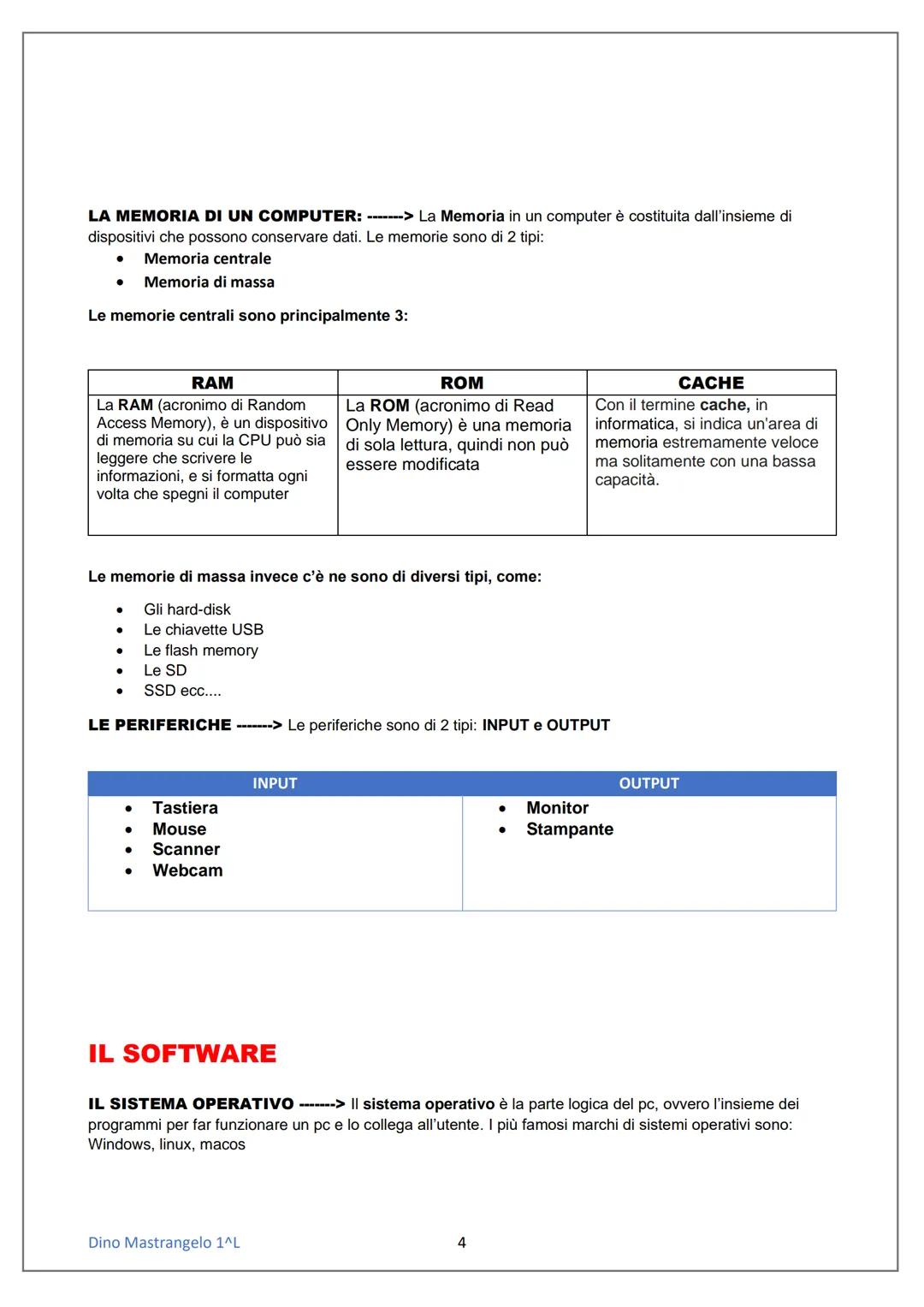 L'HARDWARE E IL SOFTWARE
Che cos'è un computer? -------> Il computer è una macchina programmabile che è in grado di
eseguire ordini ed elabo