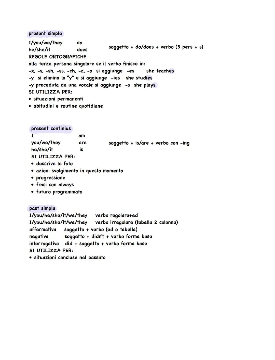 present simple
I/you/we/they do soggetto + do/does + verbo (3 pers + s)
he/she/it does
REGOLE ORTOGRAFICHE
alla terza persona singolare se i