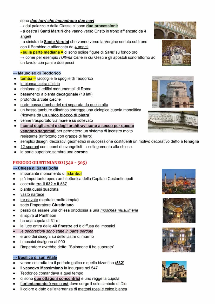 L'architettura e i mosaici:
si distinguono in tre periodi:
periodo imperiale →402 al 476
periodo ostrogotico → 476 al 540
periodo giustinian