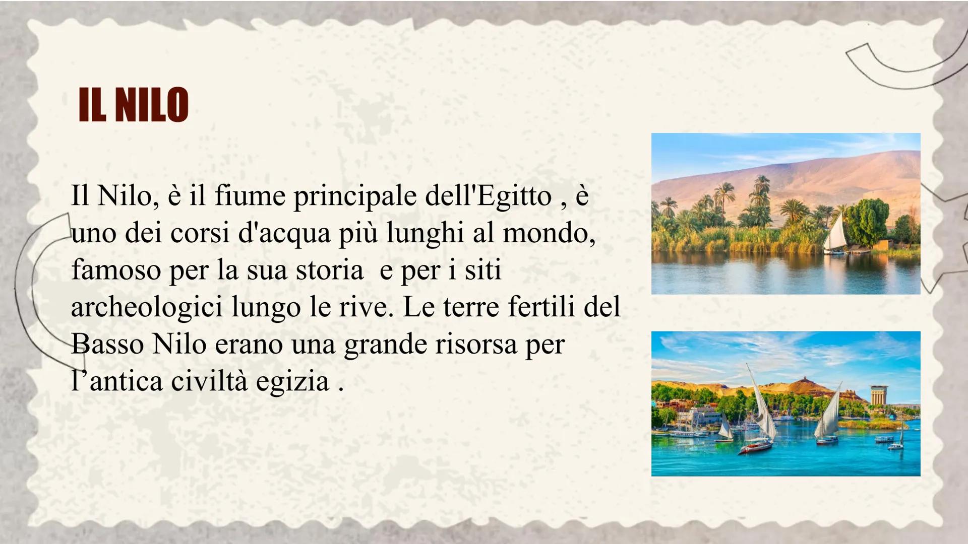 EGITTO # TERRITORIO

L'Egitto si trova nel nord-est dell'Africa e si
affaccia a nord sul Mar Mediterraneo, a est
confina con Israele, a oves