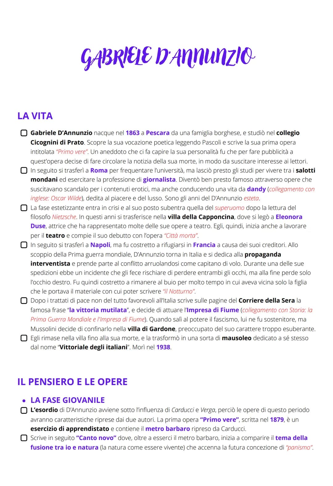 GABRIELE D'ANNUNZIO
LA VITA
Gabriele D'Annunzio nacque nel 1863 a Pescara da una famiglia borghese, e studiò nel collegio
Cicognini di Prato