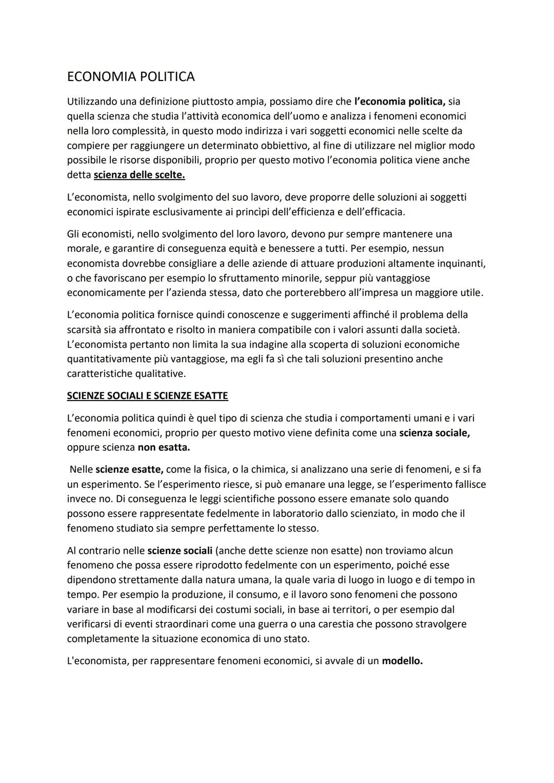 # ECONOMIA POLITICA

Utilizzando una definizione piuttosto ampia, possiamo dire che l'economia politica, sia
quella scienza che studia l'att