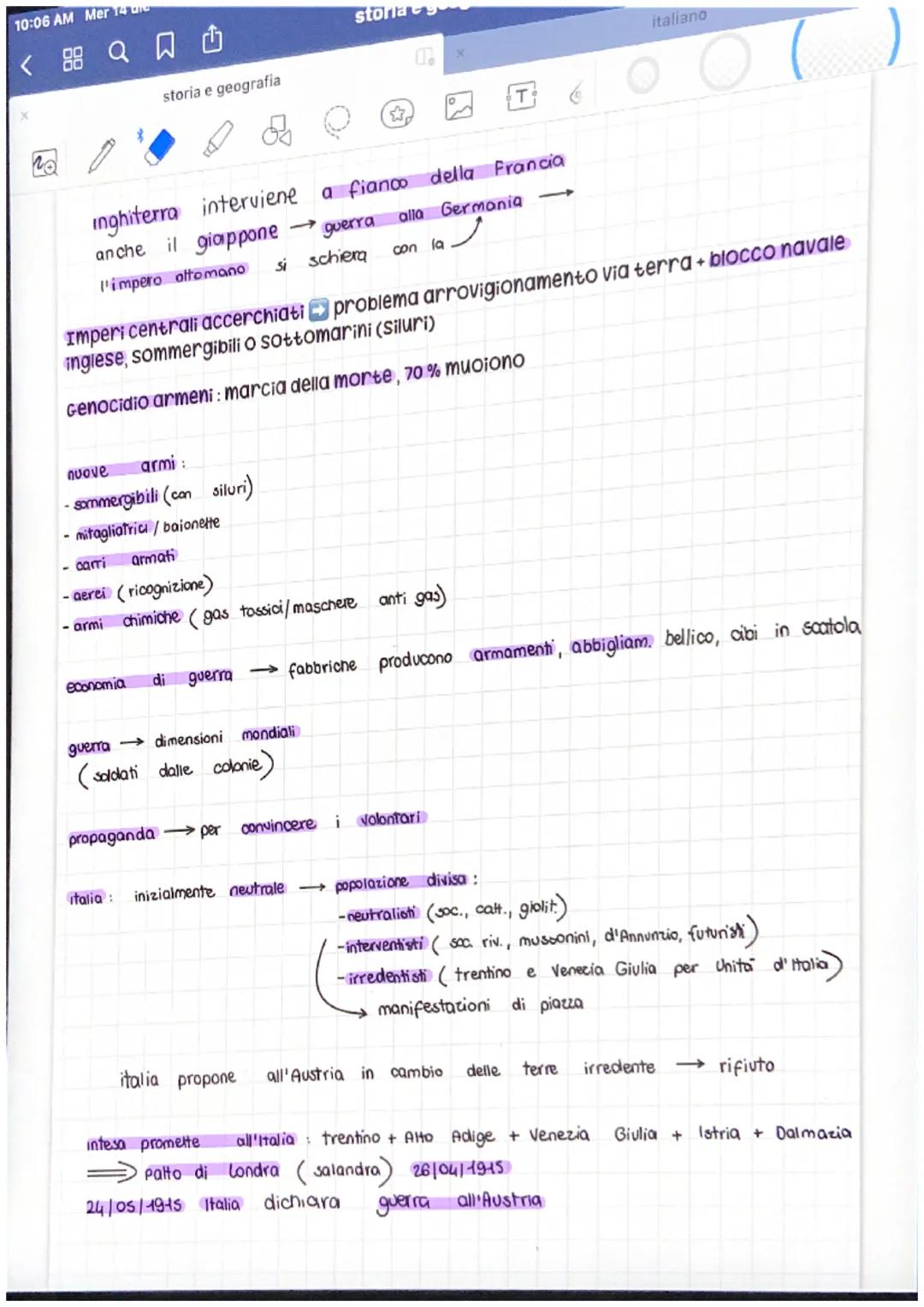 10:05 AM Mer 14 dic
<Q
storia e geografia
storia e geografia
X
20
italiano
T
ea pring guerra mondiale
1914 triplice alleanza | triplice inte