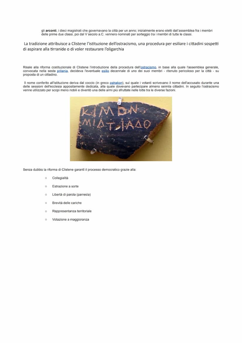 La riforma di Clistene
Nel 508 a.C. il nobile Clistene, eletto arconte ad Atene, varò una
grande riforma democratica, che aveva il suo princ