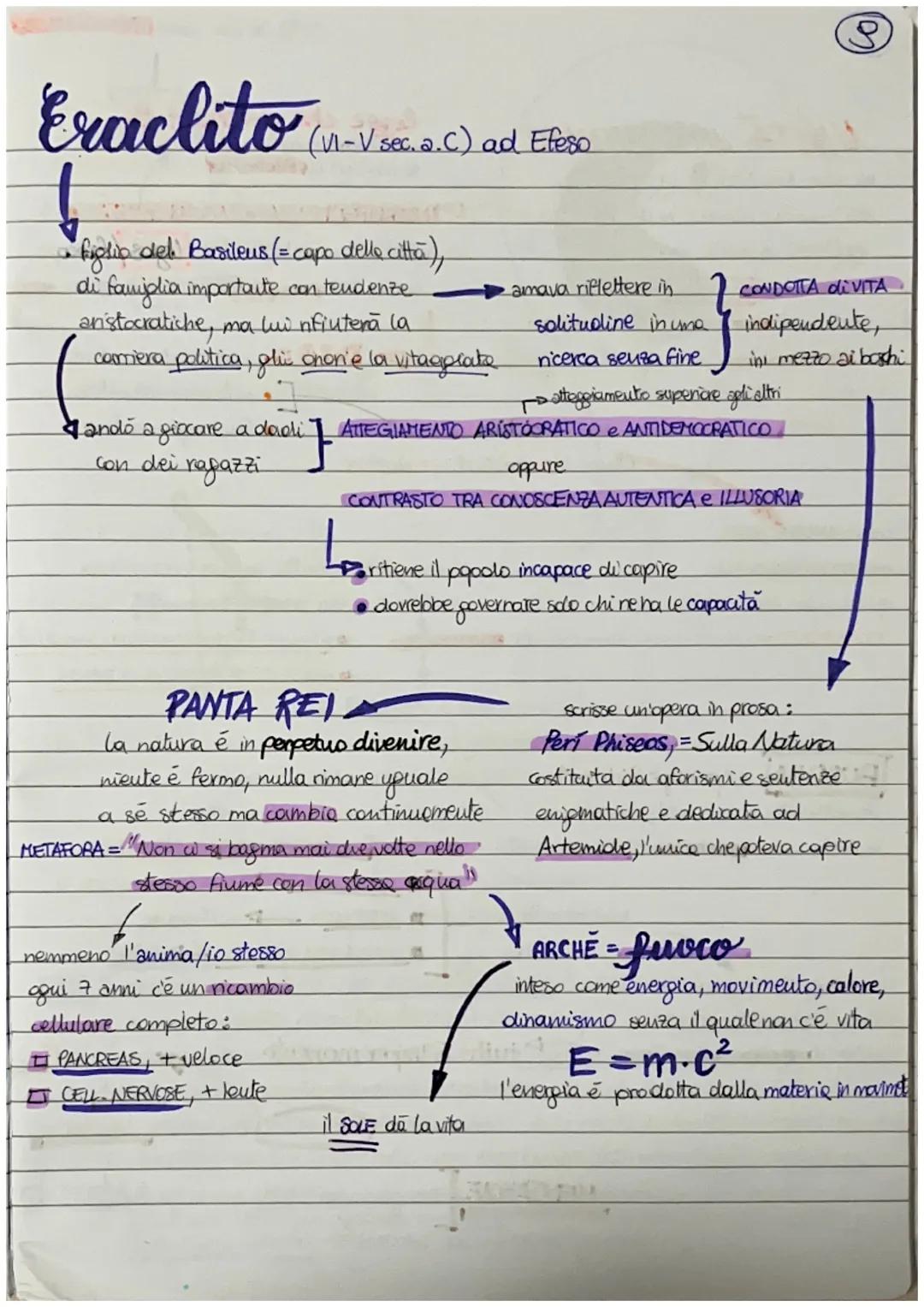 Eraclito
• figlio del Basileus (= capo dello città),
di famiglia importante con tendenze
aristocratiche, ma lui rifiuterà la
camera politica