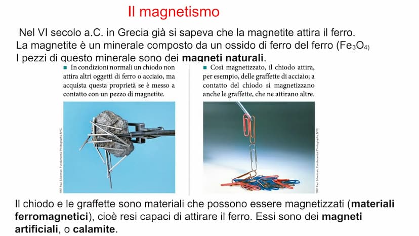 Magnetismo
nel vuoto Il magnetismo
Nel VI secolo a.C. in Grecia già si sapeva che la magnetite attira il ferro.
La magnetite è un minerale c