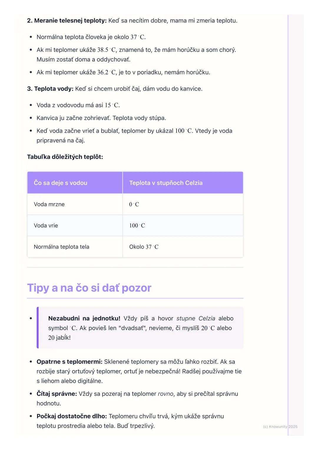 # Teplota a jej meranie

## Čo je teplota a prečo ju meriame

Teplota je to, ako veľmi je niečo horúce alebo studené. Je to dôležitá vlastno