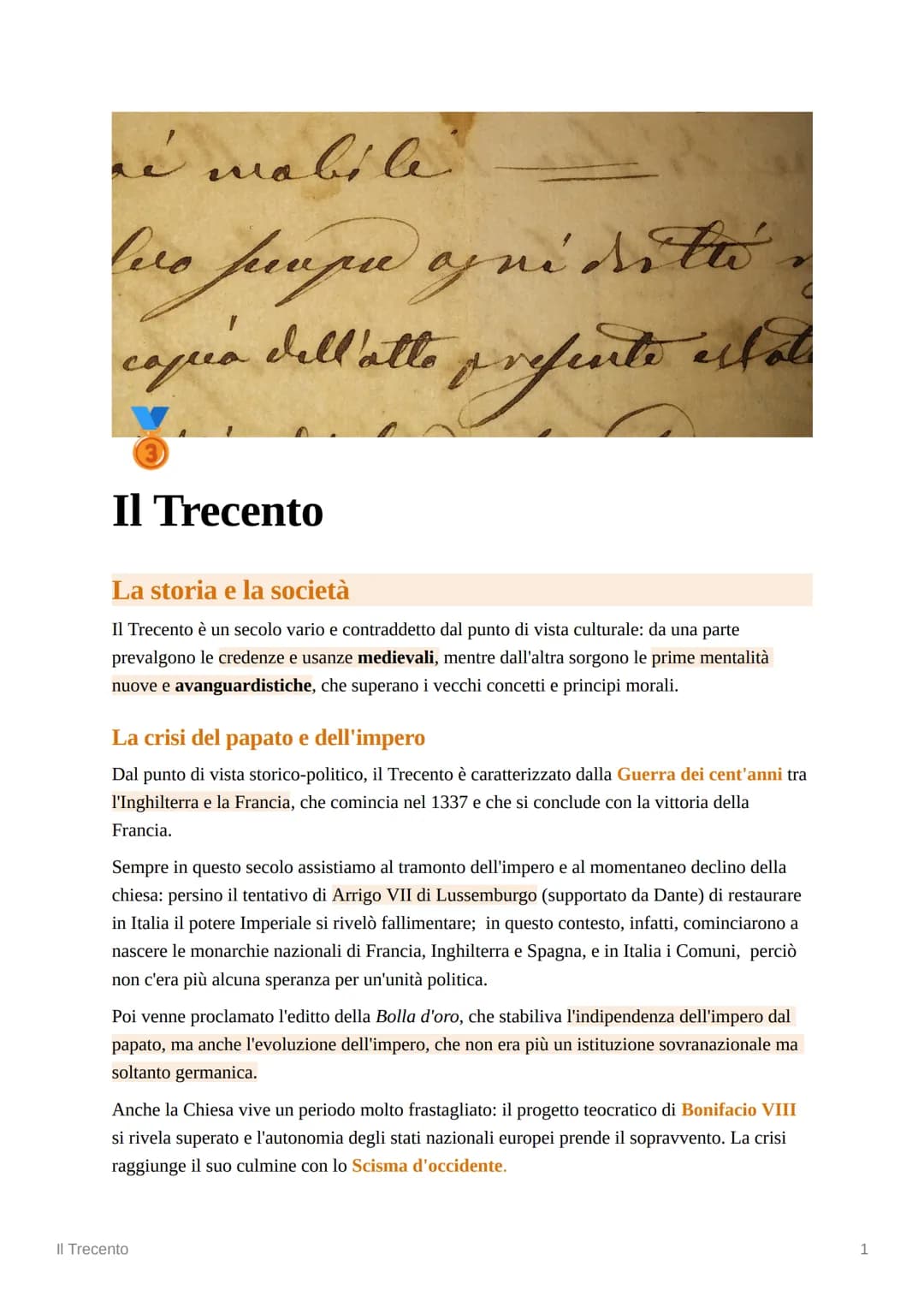 é mobile.
g
leo pumpu oni dità.
capio dell'atto presente estat
Il Trecento
La storia e la società
Il Trecento è un secolo vario e contraddet