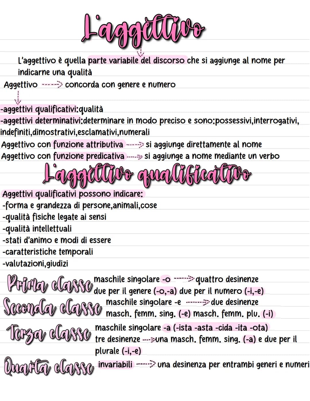 L'aggres
L'aggettivo è quella parte variabile del discorso che si aggiunge al nome per
indicarne una qualità
Aggettivo
concorda con genere e