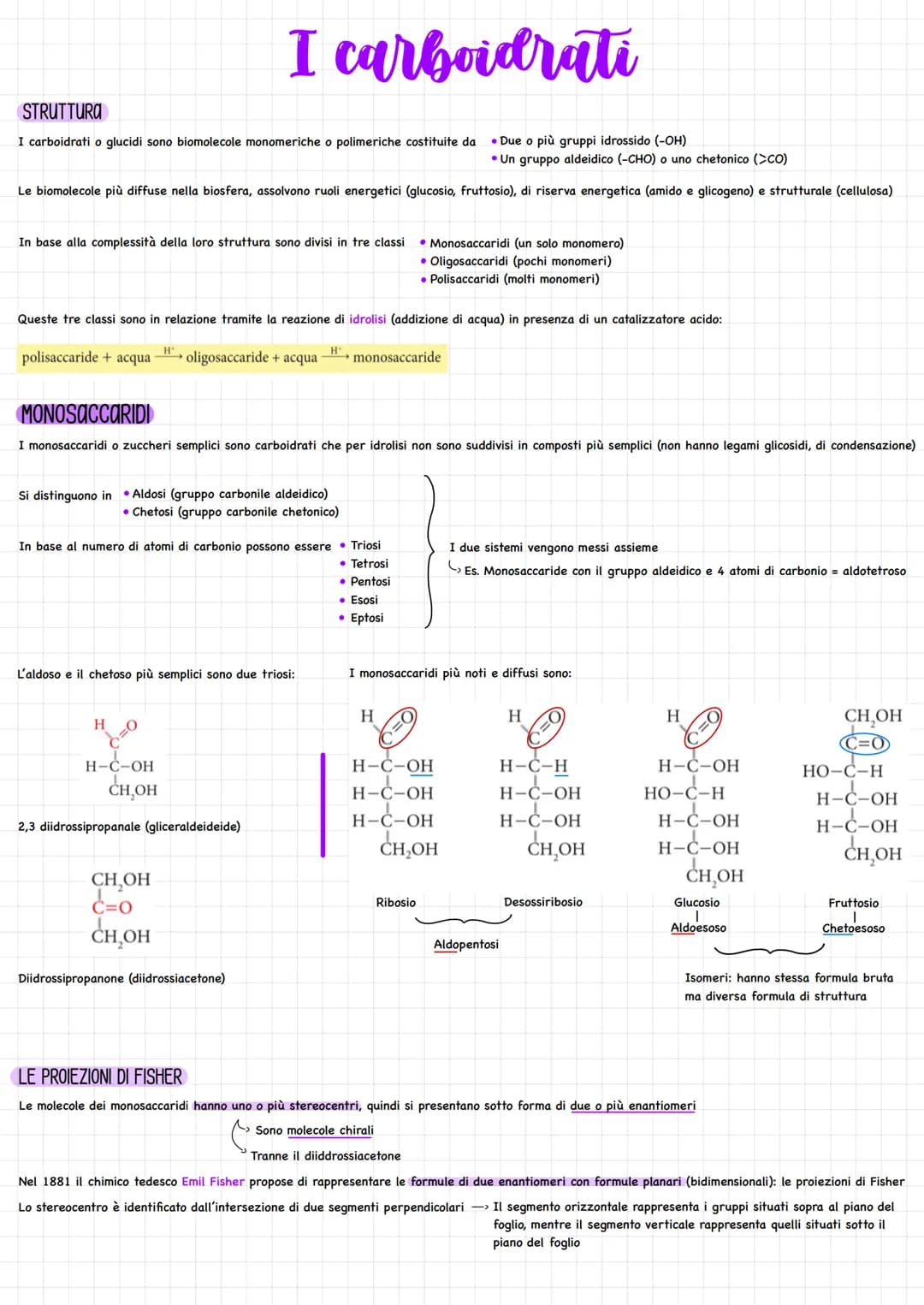 STRUTTURA
I carboidrati o glucidi sono biomolecole monomeriche o polimeriche costituite da
• Due o più gruppi idrossido (-OH)
• Un gruppo al