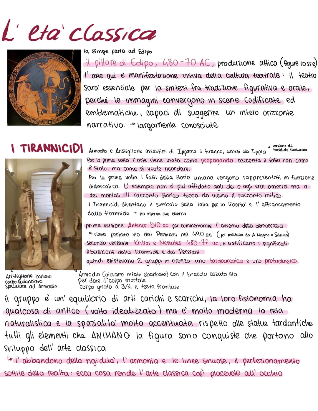L'eta' classica
la sfinge parla ad Edipo
il pittore di Edipo, 480-70 AC, produzione attica (figure rosse)
I'arte qui e manifestazione visiva
