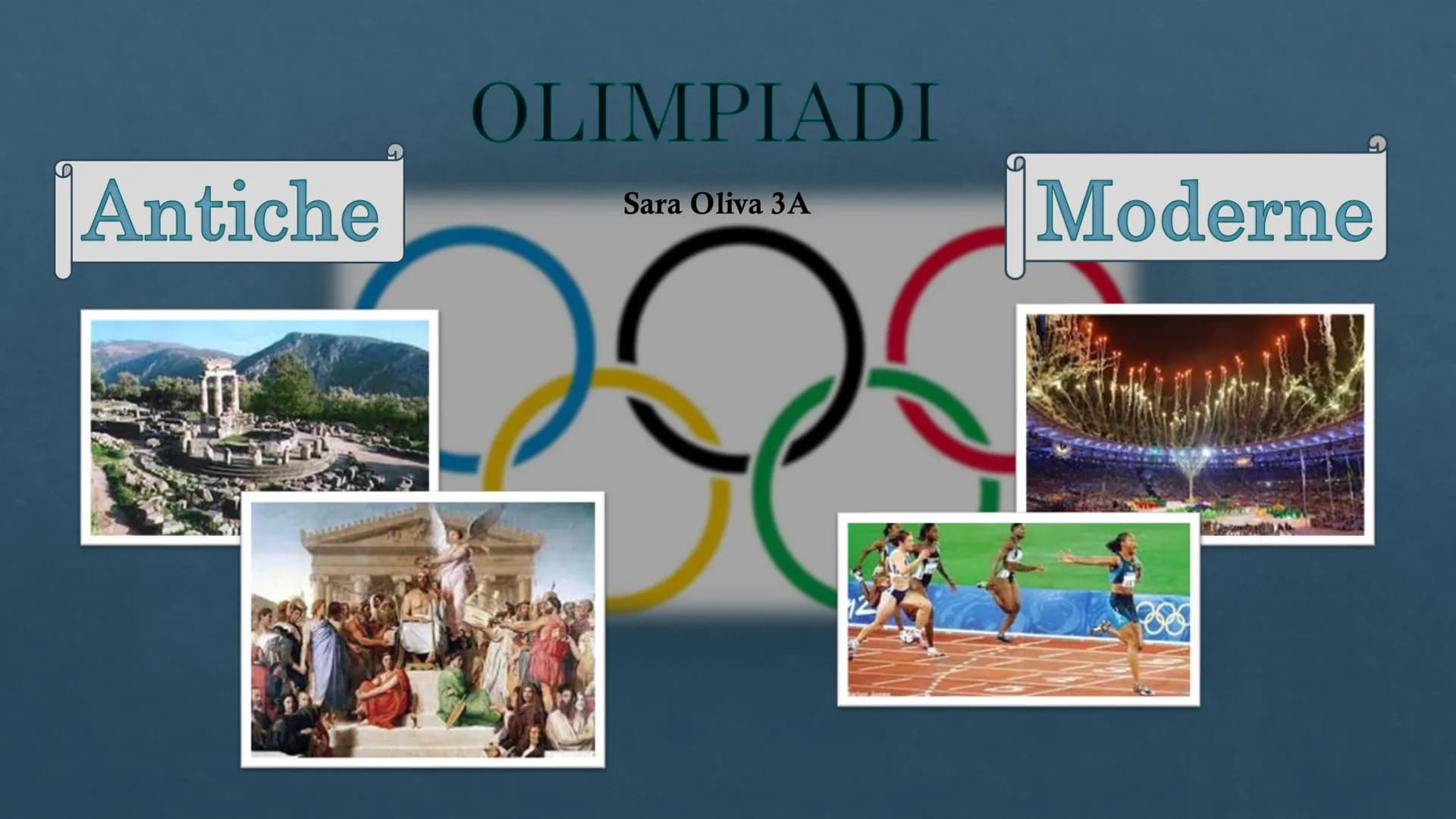 Antiche
OLIMPIADI
Moderne
Sara Oliva 3A
DOS Olimpiadi in Grecia
I primi Giochi Olimpici della storia iniziarono nel 776 a.C.. Si
trattava fo