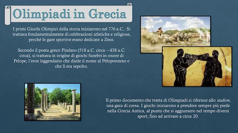 Antiche
OLIMPIADI
Moderne
Sara Oliva 3A
DOS Olimpiadi in Grecia
I primi Giochi Olimpici della storia iniziarono nel 776 a.C.. Si
trattava fo