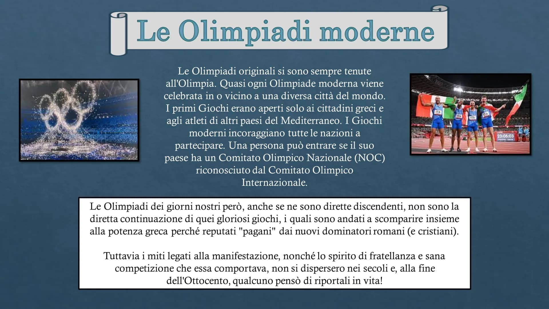 Antiche
OLIMPIADI
Moderne
Sara Oliva 3A
DOS Olimpiadi in Grecia
I primi Giochi Olimpici della storia iniziarono nel 776 a.C.. Si
trattava fo