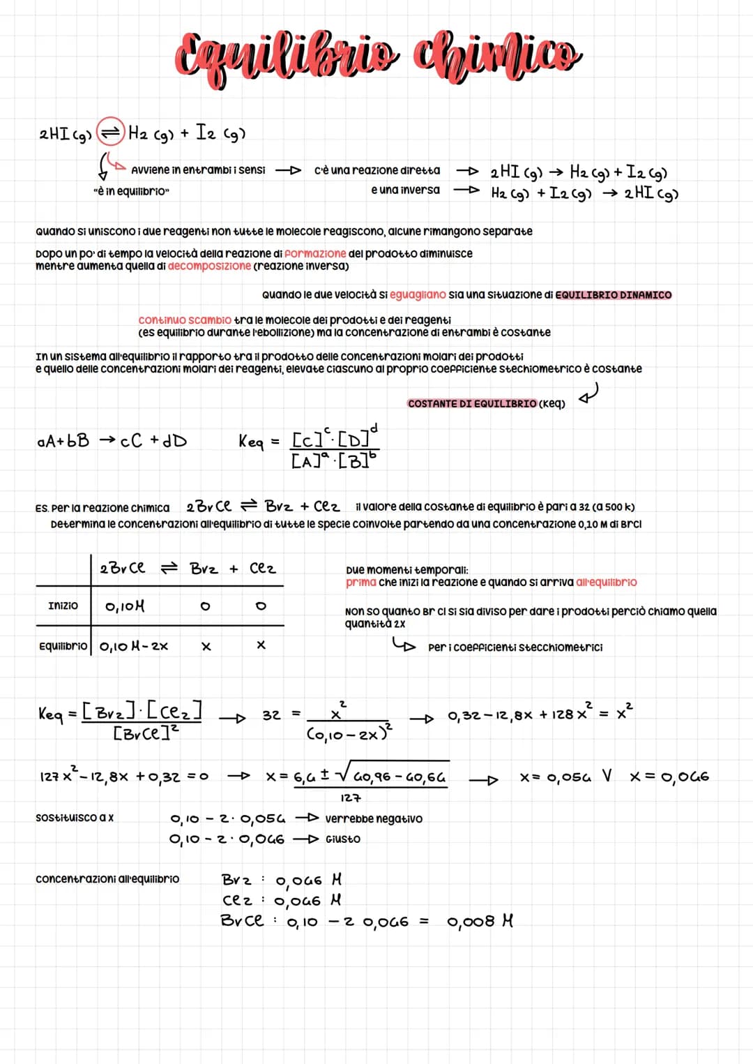 2HI(g) H₂ (g) + I2 (g)
f
"è in equilibrio"
Equilibrio chimico
AVViene in entrambi i sensi -
Quando si uniscono i due reagenti non tutte le m