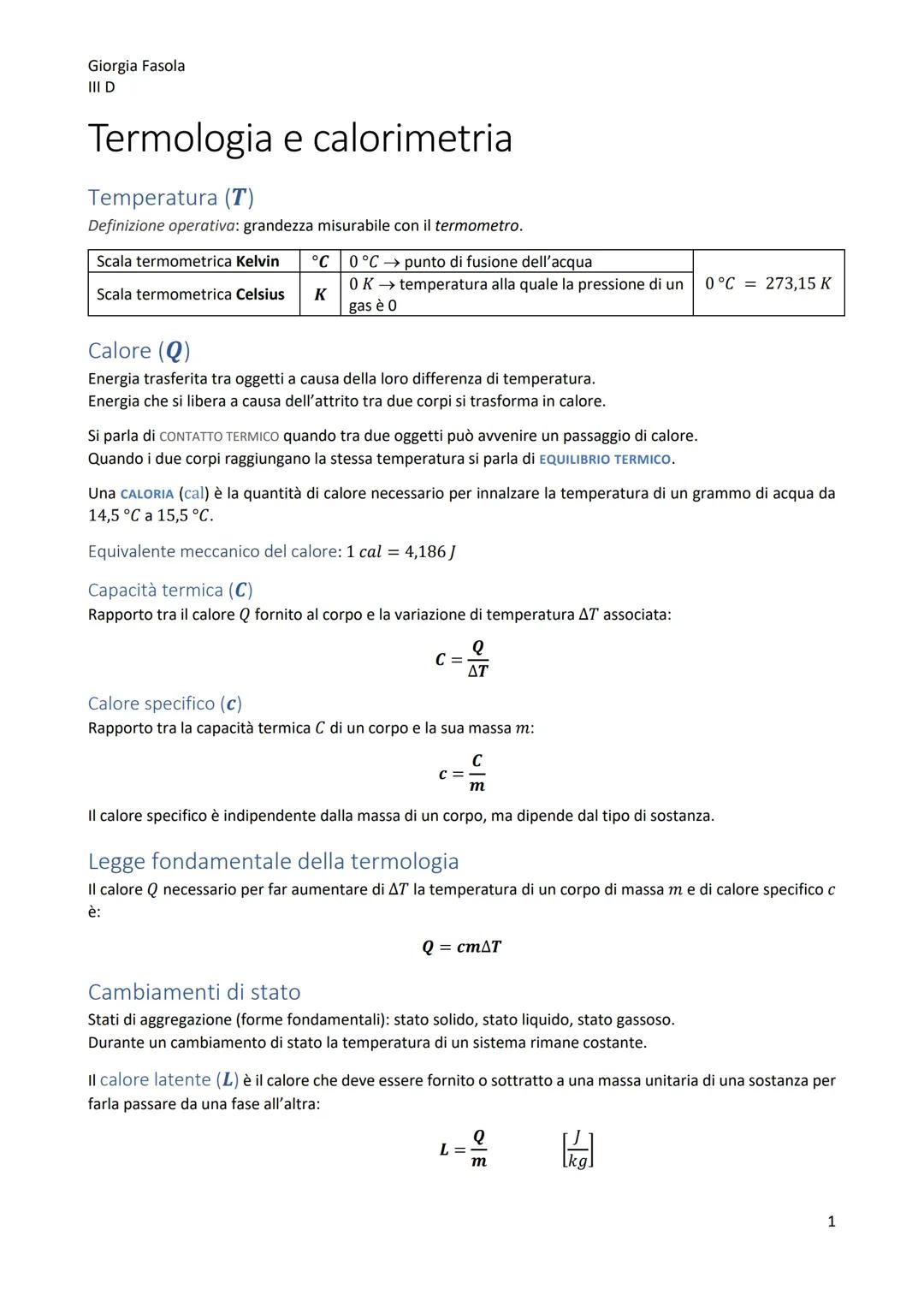 Termologia, calorimetria e termodinamica