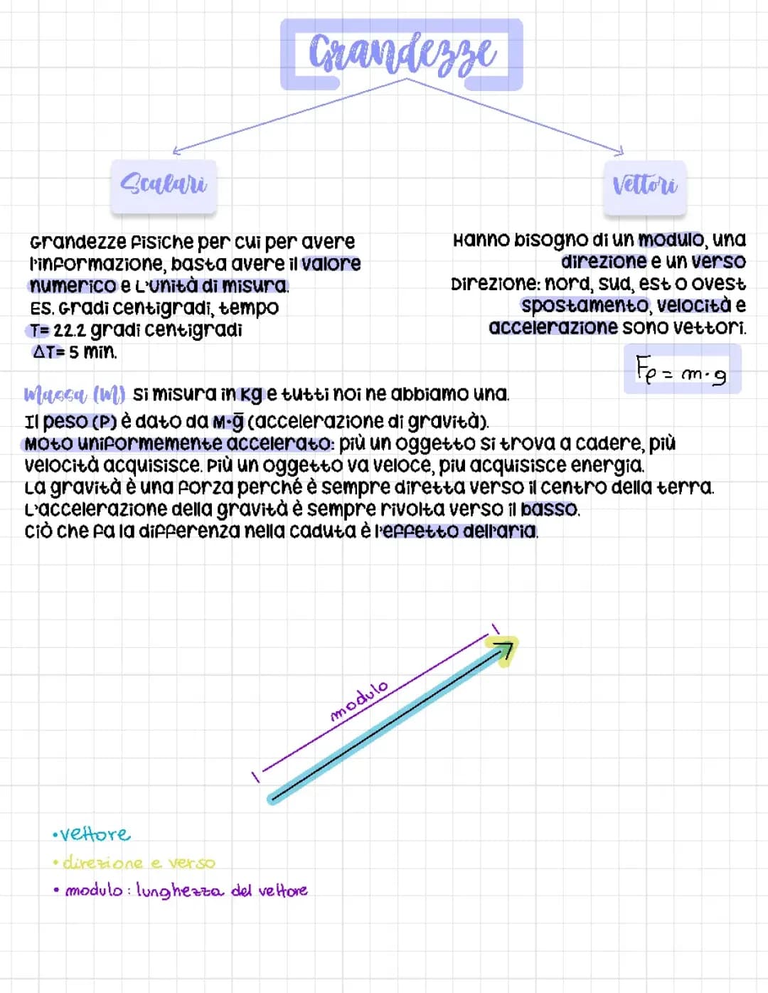 Le grandezze: scalari e vettori; attrito: legge di Hooke