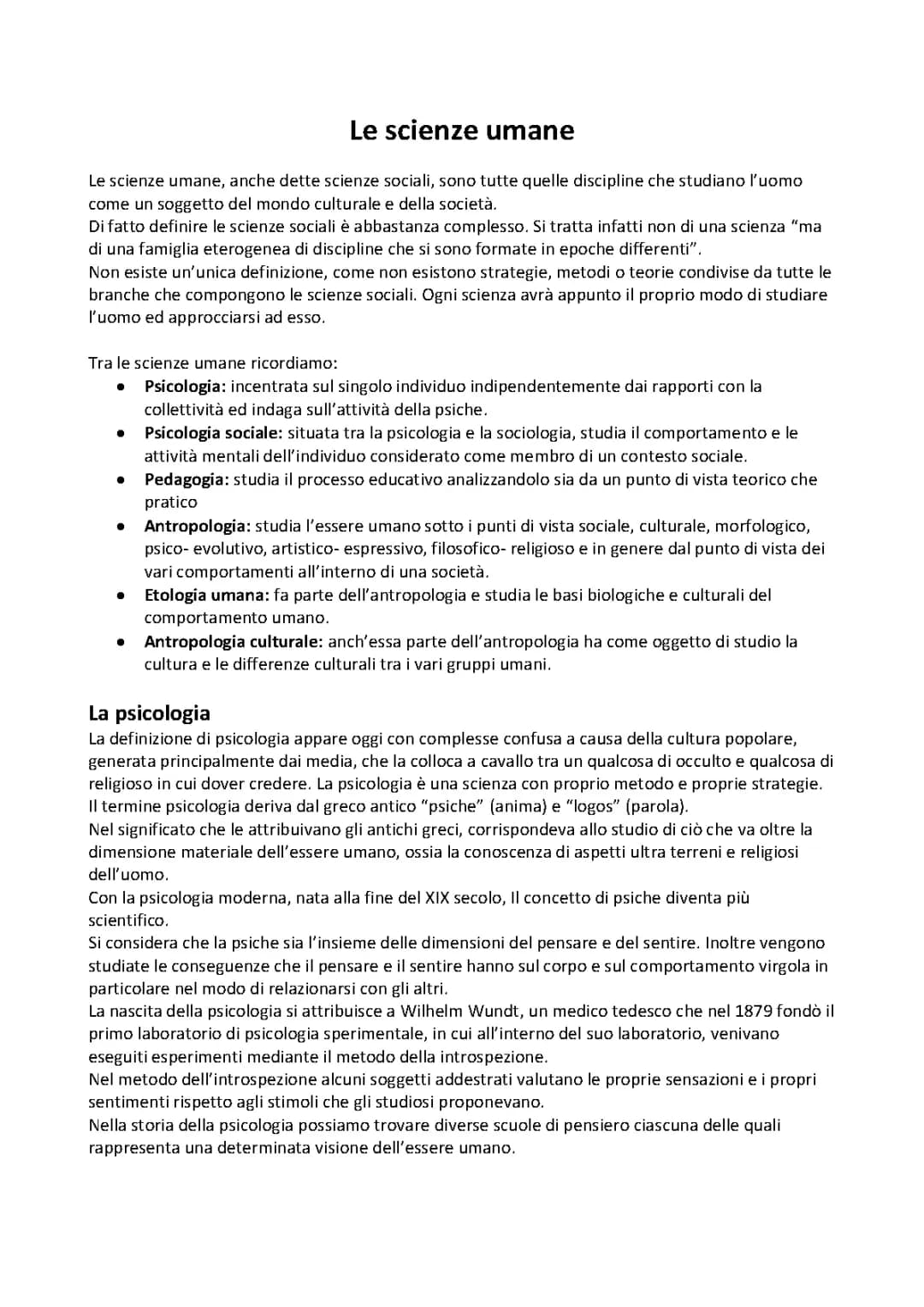Introduzione alle scienze umane + psicologia 