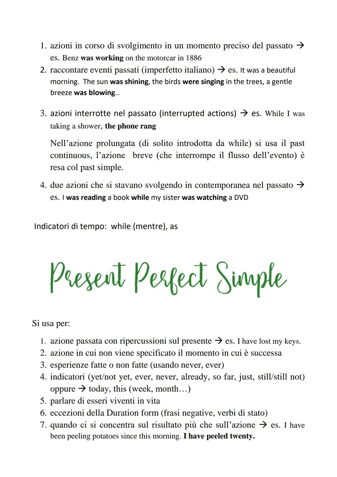 verbi di stato
+
Past Simple e Continuous,
Present Perfect Simple e
Continuous Past Simple
Il Past Simple si usa con:
1. azioni passate conc