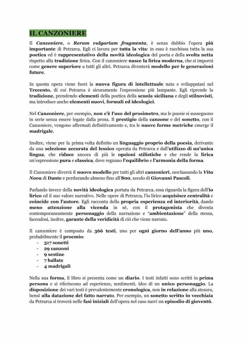 FRANCESCO PETRARCA
LA NOVITÀ DI PETRARCA
Francesco Petrarca può essere considerato il fondatore della lirica moderna, che grazie
a lui affer