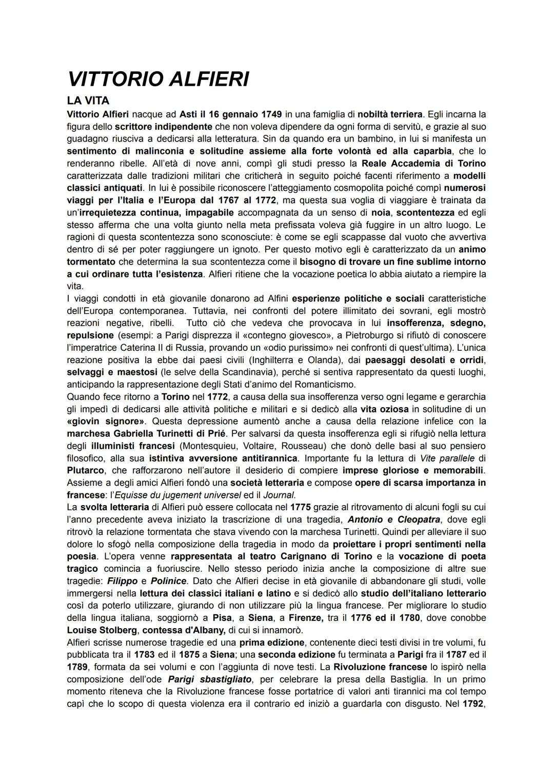 # VITTORIO ALFIERI

LA VITA

Vittorio Alfieri nacque ad Asti il 16 gennaio 1749 in una famiglia di nobiltà terriera. Egli incarna la
figura 