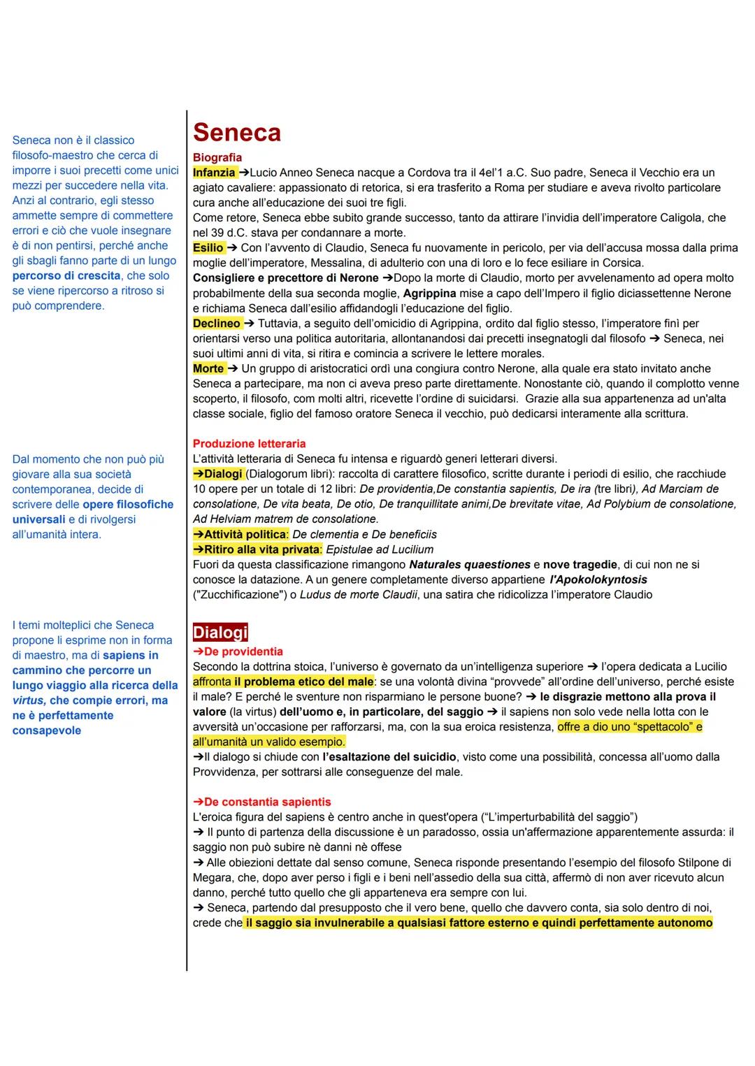 Seneca non è il classico
filosofo-maestro che cerca di
imporre i suoi precetti come unici
mezzi per succedere nella vita.
Anzi al contrario,