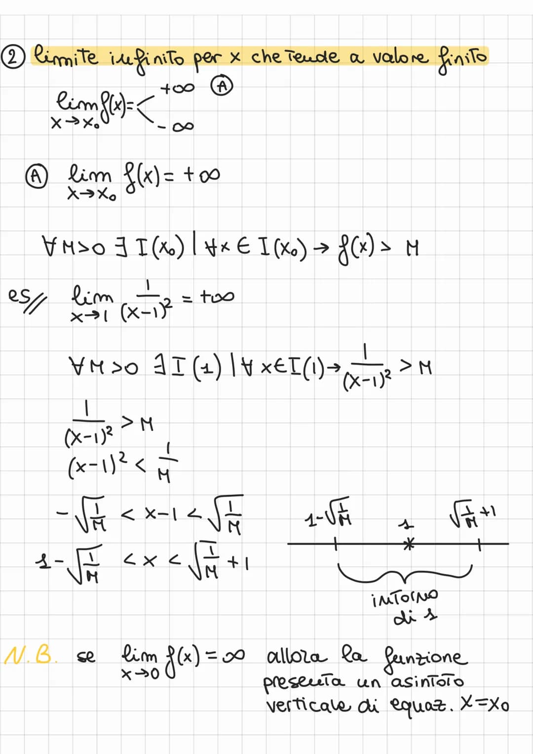 I limiti
limite finito per x che tende a valore finito
lim f(x) = l
Quando si avvicina a xo
alloza f(x)
si avvicina a l
X→Xo
Vε >O] I (x₁)| 