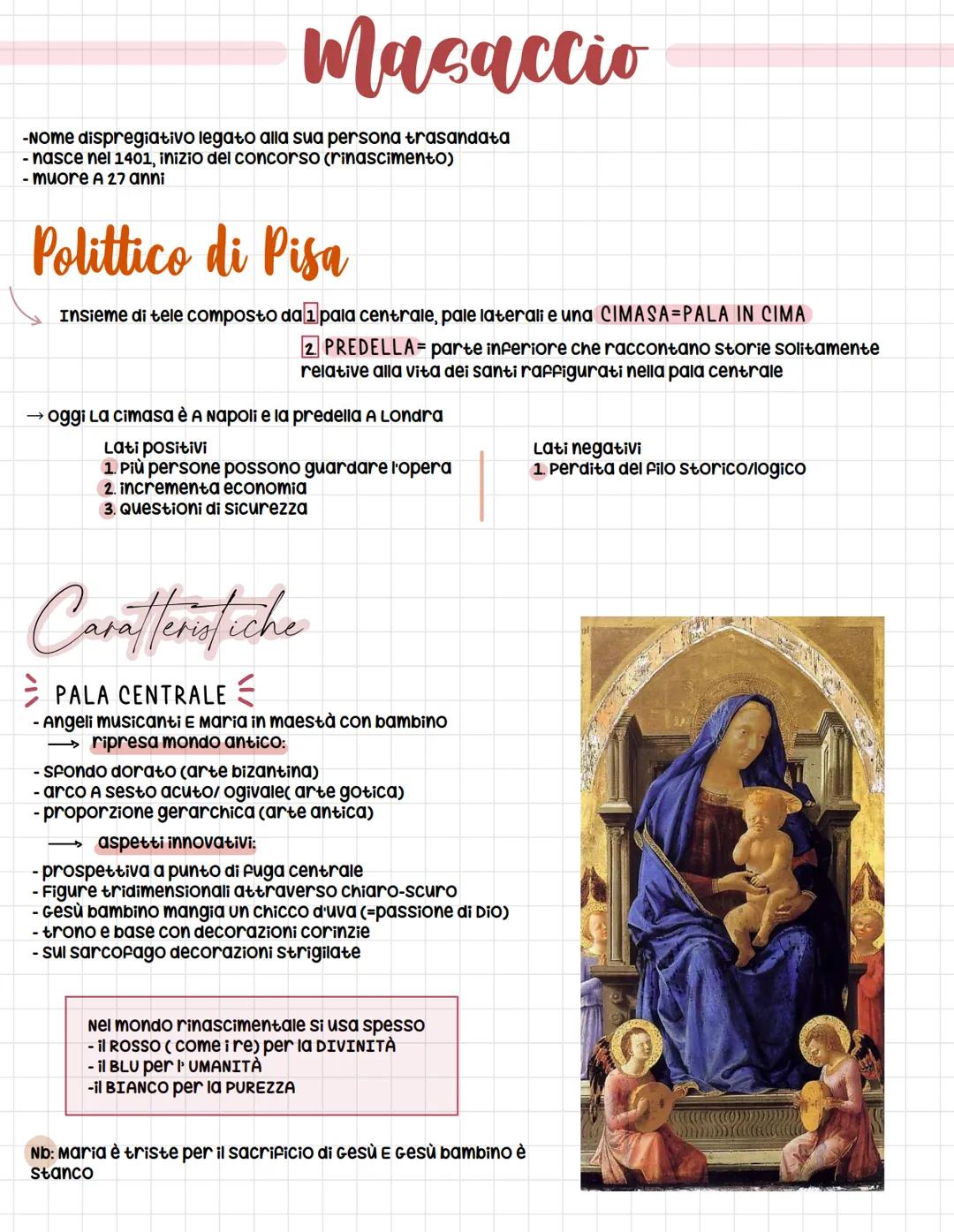 Masaccio
-Nome dispregiativo legato alla sua persona trasandata
- nasce nel 1401, inizio del concorso (rinascimento)
- muore A 27 anni
Polit