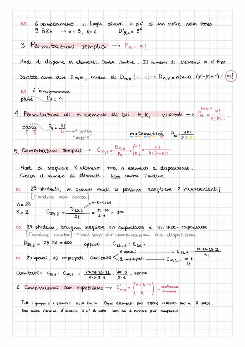 CALCOLO COMBINATORIO
1. Disposizioni semplici > Dn, K- n° di oggetti di ciascun raggruppamento
[gh elementi nei gruppi
nº di oggetti di cui 